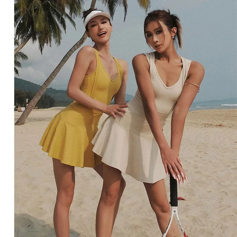 Tennis Dress Female Sleeveless - Head Gear Running 评论和价格